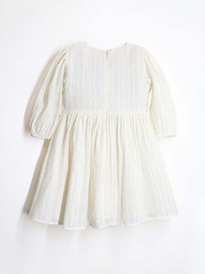 Cherry Crumble Cotton Cream Round neck with Zipper Closure embroidered Fit & Dress Flare For Girls 