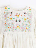 Cherry Crumble Cotton Cream Round neck with Zipper Closure embroidered Fit & Dress Flare For Girls 