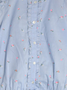 Smart Casual Skyblue Cotton & Puffy Sleeves with Button Closure Floral Printed Summer Top For Girls