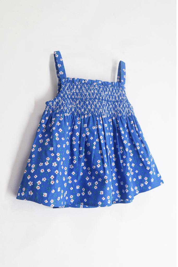 Cherry Crumble Smart Casual Blue Cotton & Square Neck with Floral Smokey Summer Top For Girls
