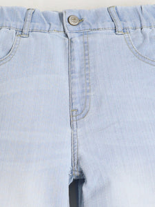 Stylish Wide Leg Ripped High Waist Denim Light Blue Jeans for Girls