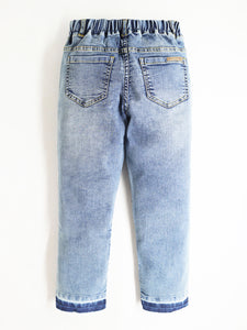 Light Blue Regular Fit Stretchable Sequins Denim Jeans For Girls