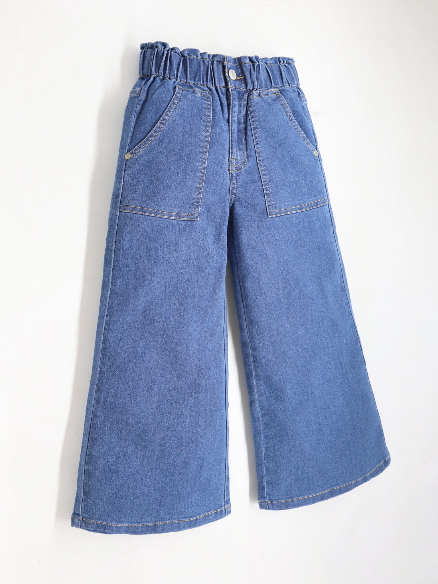 Girls Wide Leg Denim Blue Stylish High Rise Jeans