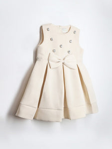 Cream Color Fit & Flare Sleeveless Party Dress For Girls