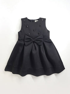 Classy Black Fit & Flare Sleeveless Moon Dress For Girls