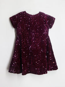 Wine Cotton Blend and Half Sleeves with Zipper Closure Fit & Flared Partywear Sequin Dress For Girls