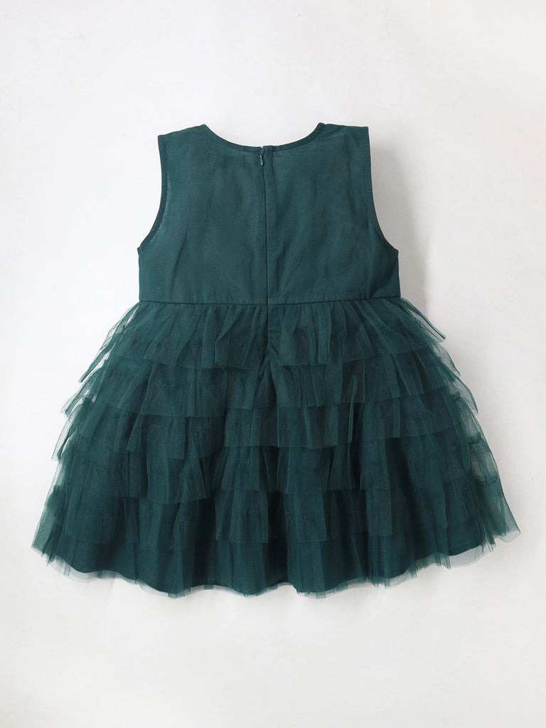 Party Wear Ruffled Applique Dress For Girls