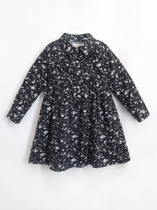 Smart Casual Black Cotton Cuffed Sleeves with Shirt Collar Summer Fit & Flare Dress For Girls