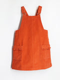 Cherry Crumble Orange Cotton Square neck Patch Pockets with side zipper A-line dungaree dress