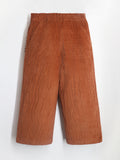 Cherry Crumble Smart Casual Brown Cotton Elasticated Culottes Pant For Girls