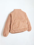 High Neck Puffy Sleeves Salmon Knitted Sweatshirt For Girls