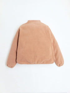 High Neck Puffy Sleeves Salmon Knitted Sweatshirt For Girls