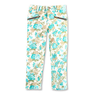 Cotton Twill Floral Print Ecru Trousers for Girls