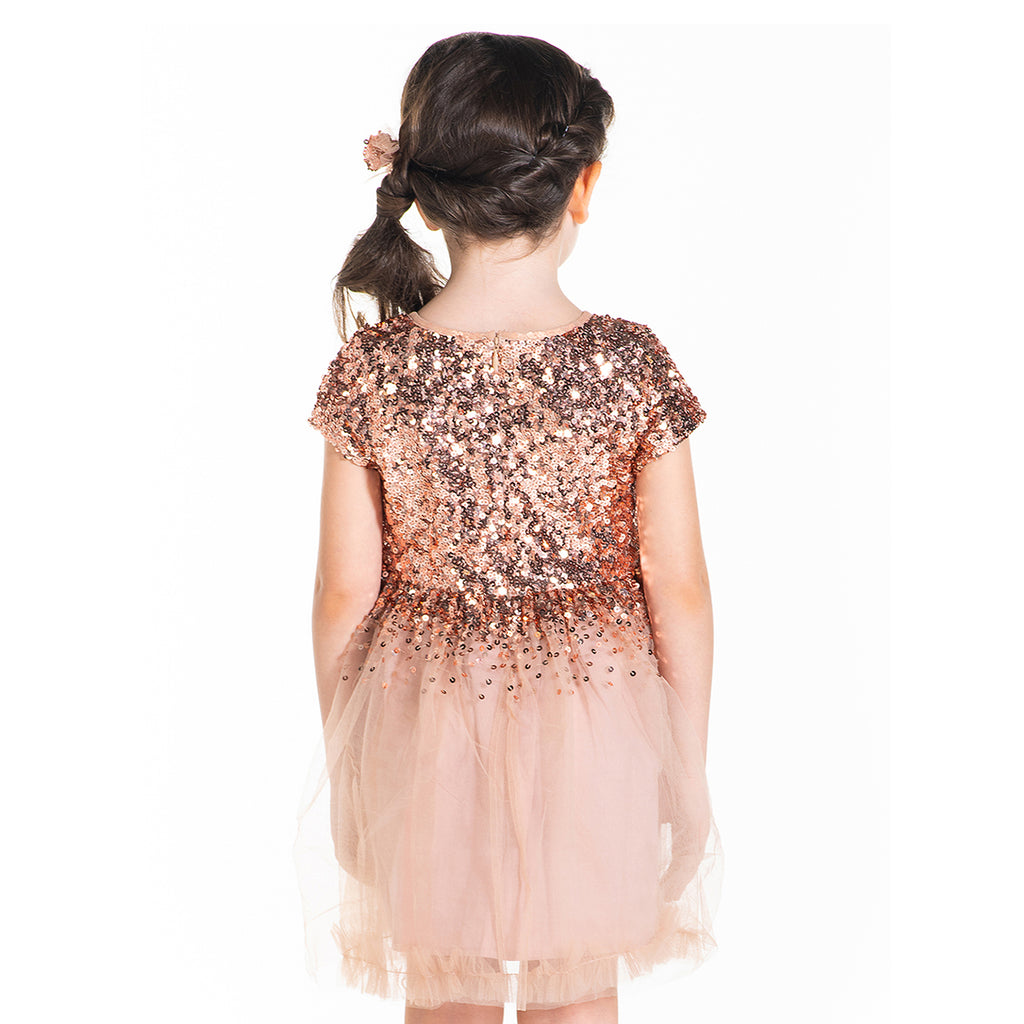 Salmon-Sequins-Dress-With-Bow-And-Clip