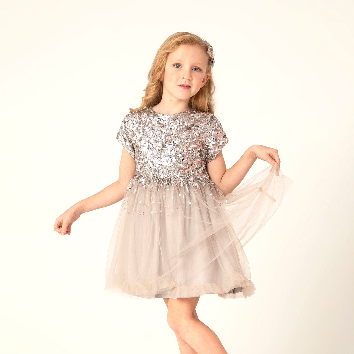 Shining Shelby Dress with Bow and Clip