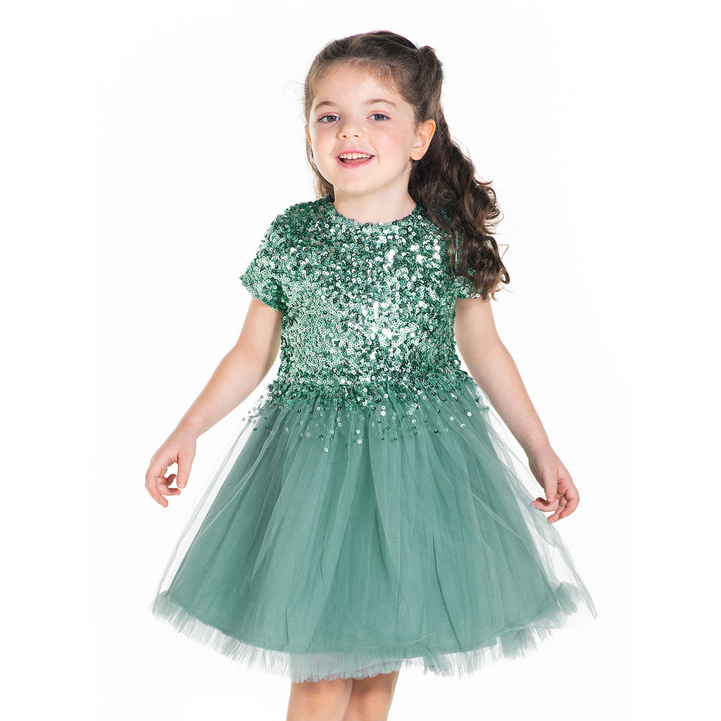 Emerald Sequins Dress with Bow and Clip