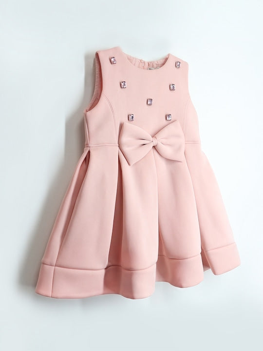 Peach Fit & Flare Blossom Dress For Girls