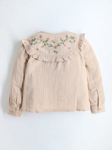 Girls Peach Floral Embroidery Top