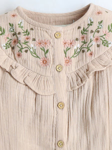 Girls Peach Floral Embroidery Top