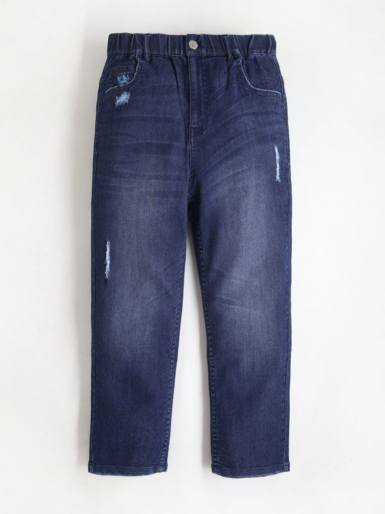 Stylish Navy Blue Unisex Regular Fit Denim Stretchable Jeans