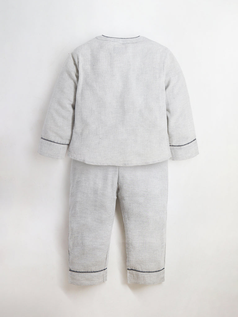 Cherry Crumble Cotton Grey Round neck with Full Sleeves Pyjama Set Night suit For Kids & Boys