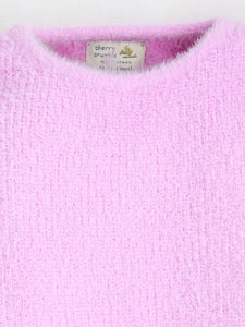 Cute Baby Pink Puffy Sleeve Warm Solid Round Neck Sweater For Girls